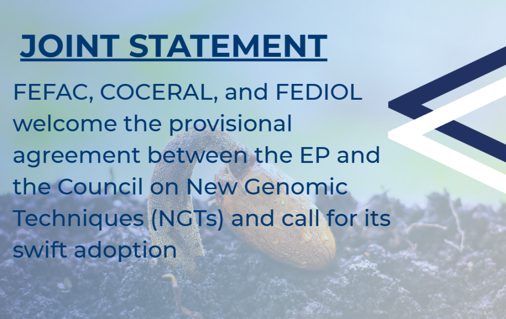 FEFAC, COCERAL and FEDIOL welcome the provisional agreement between the EP and the Council on New Genomic Techniques (NGTs) and call for its swift adoption