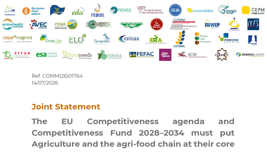 Joint Statement - The EU Competitiveness agenda and Competitiveness Fund 2028–2034 must put Agriculture and the agri-food chain at their core